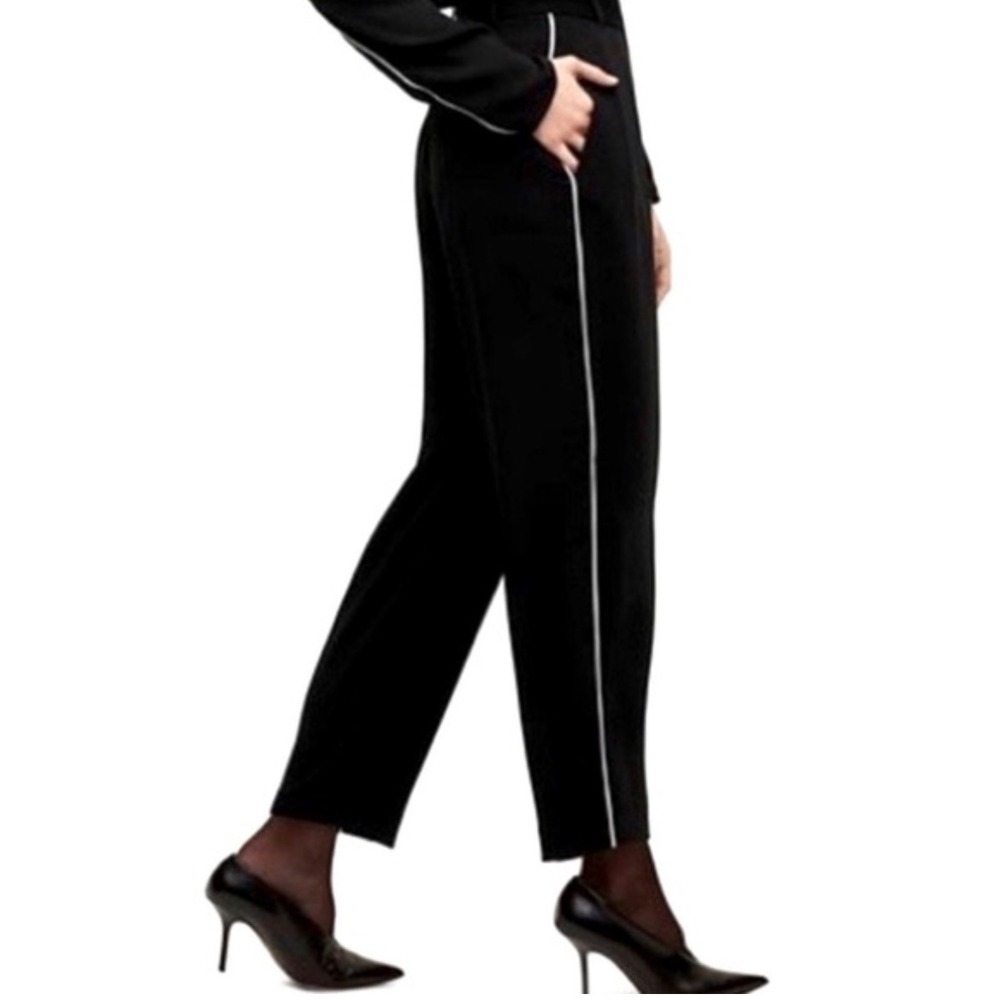 Babaton Black Trousers White Side Stripe Straight Leg Dress Pants Size 6 - Picture 1 of 3
